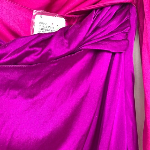 The Bar Silk Twist Puff Long Sleeve Ruched Mini Dress Pink Purple 0 - Picture 11 of 12